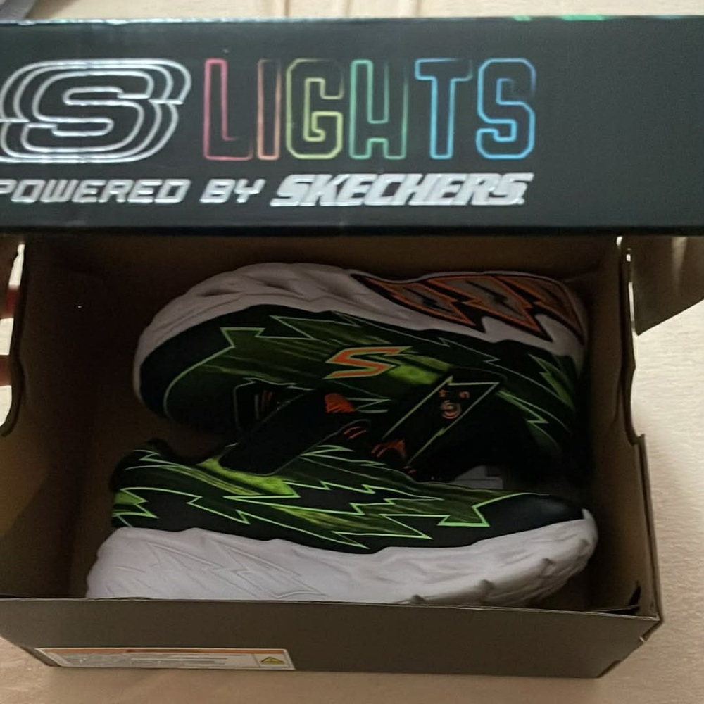 Skechers S Lights Black and Neon Green Shoes